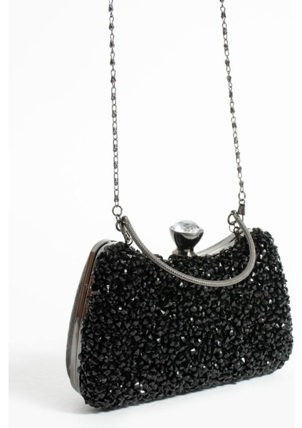 Lüks Özel Gün Düğün Davetiye Nişan Abiye Çanta Taşlı Parlak Kulplu