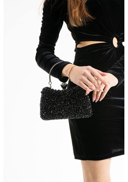 Lüks Özel Gün Düğün Davetiye Nişan Abiye Çanta Taşlı Parlak Kulplu modelleri