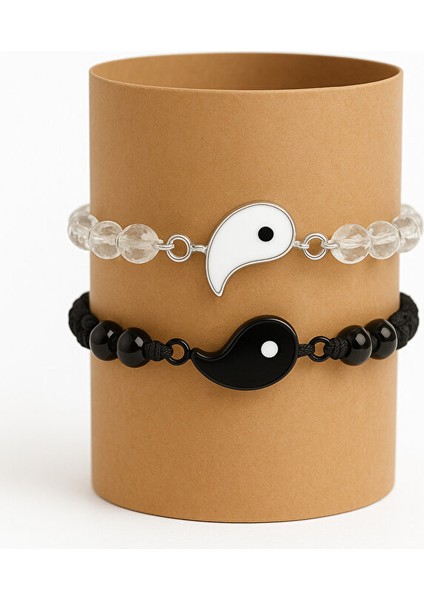 2’li Arkadaş & Sevgili Bileklik Seti – Siyah & Beyaz Yarım Yin Yang