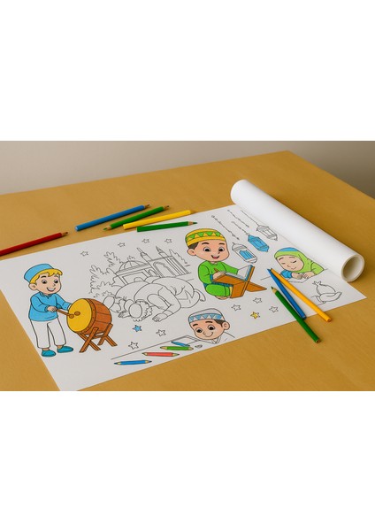 “Hoş Geldin Ramazan Boyama Rulosu – 5 Metre Uzun Dev Etkinlik Kağıdı | Çocuklar Için Ramazan Eğitimi, Iftar, Cami ve Hilal Temalı Boyama Etkinliği”