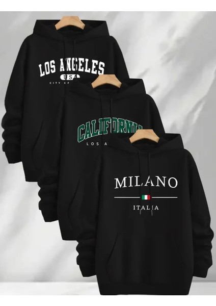 Punıx Büyük Beden Yüksek Kalite Rahat Kalıp Kapüşonlu Kışlık Erkek 3'lü Sweatshırt