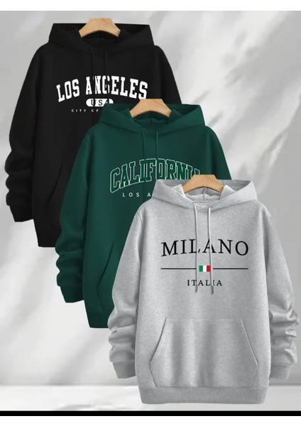 Punıx Büyük Beden Yüksek Kalite Rahat Kalıp Kapüşonlu Kışlık Erkek 3'lü Sweatshırt