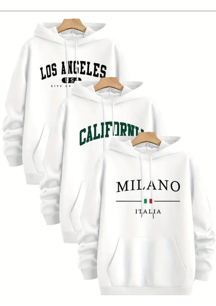 Punıx Büyük Beden Yüksek Kalite Rahat Kalıp Kapüşonlu Kışlık Erkek 3'lü Sweatshırt