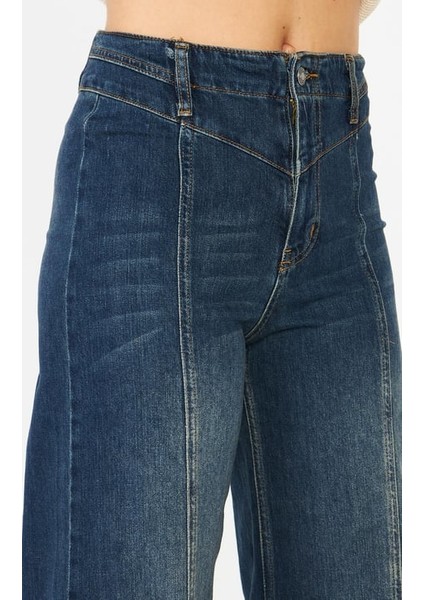 Ön Conta Detaylı Koyu Mavi Denim Pantolon modelleri