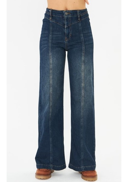 Ön Conta Detaylı Koyu Mavi Denim Pantolon fırsatları