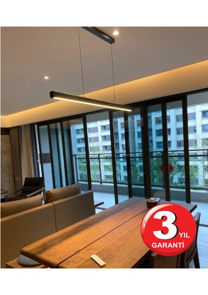 Lineer 80 cm Siyah Kasa Gün Işık (Sarı) - 3000 K Ledli Sarkıt Modern Avize - Salon, Mutfak, Masa Üstü