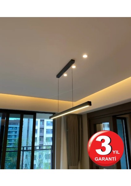 Lineer 80 cm Siyah Kasa Gün Işık (Sarı) - 3000 K Ledli Sarkıt Modern Avize - Salon, Mutfak, Masa Üstü