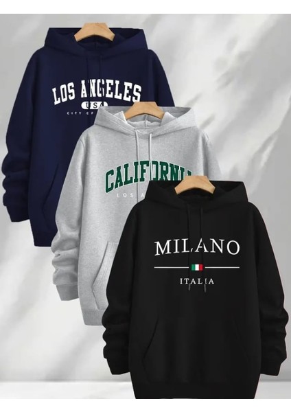 Punıx Büyük Beden Yüksek Kalite Rahat Kalıp Kapüşonlu Kışlık Erkek 3'lü Sweatshırt