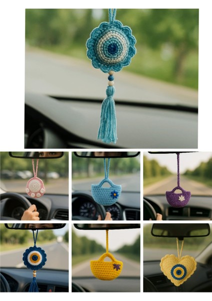 Amigurumi Araba Dikiz Aynası Süsü & Anahtarlık & Çanta Askısı - El Örgüsü Mavi Nazar Boncuğu fiyatları