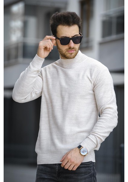 Seka 509 Slim Fit Petek Örgü Erkek Yarım Balıkçı Kazak