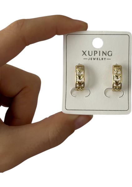 Kadın Çelik Küpe Kalpli Küpe Kadın Küpe Çelik Küpe Xupıng Jewelry Gold Kaplama Kalp Desenli Küpe Kadın Sevimli Bağlantılı Huggie Halka Kararmaz Antialerjik Takı fiyatları