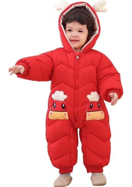 Bebek Fermuarlı Kozmonot Tulum Kırmızı 100 Beden