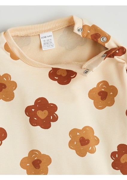 Yeni Sezon Bisiklet Yaka Baskılı Kız Bebek Sweatshirt ve Tayt 2'li modelleri