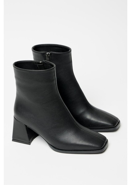Kadın Siyah Cilt Bot & Bootie Küt Burun Topuklu Fermuarlı Şık indirimleri