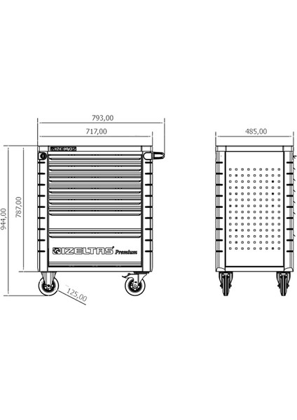 İzeltaş Premium 7 Çekmeceli Takım Dolabı – 243 Parça Full Dolu Takım Arabası