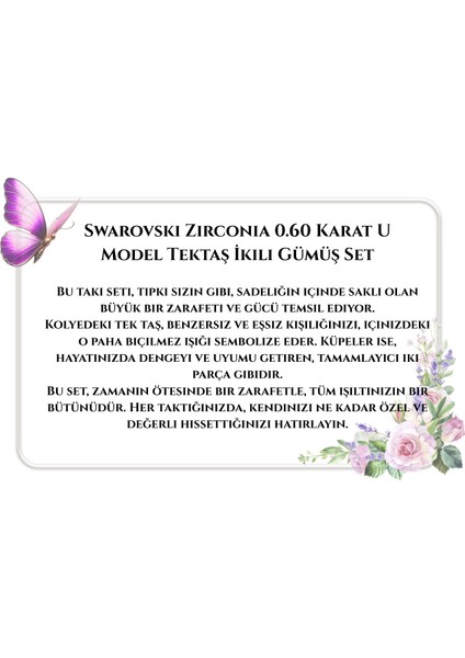 Mia Zirconia 0,60 Karat U Model Tektaş Ikili Gümüş Set Kolye-Küpe 925 Ayar Hediye Paketi Gönderimi modelleri