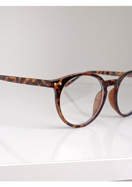 Yuvarlak Leopar Desenli Şeffaf Camlı Gözlük