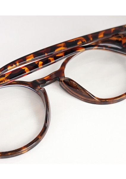 Yuvarlak Leopar Desenli Şeffaf Camlı Gözlük indirimleri