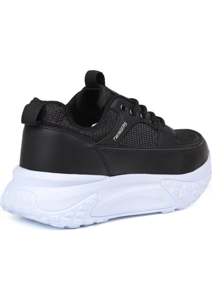 Kadın Kalın Tabanlı Siyah Parlak Sneaker Spor Ayakkabı – Rahat, Şık ve Günlük Kullanıma Uygun indirimleri