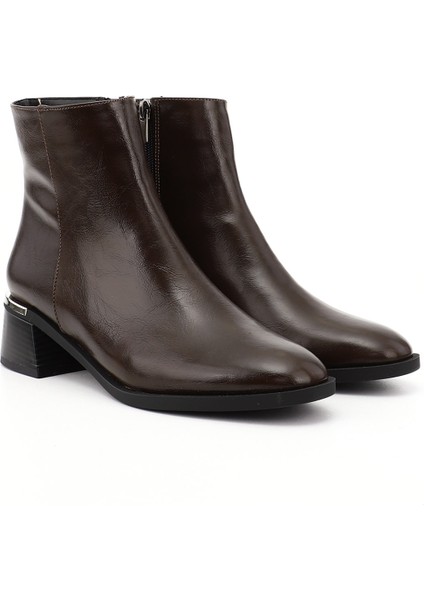 Kadın Kahverengi Fermuarlı Kalın Topuklu Bot fiyatları