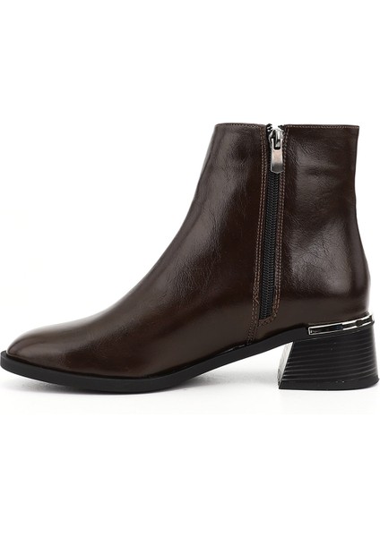 Kadın Kahverengi Fermuarlı Kalın Topuklu Bot modelleri