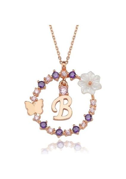 925 Ayar Kadın Rose Gümüş B Harfi Kolye – Manolya Çiçeği Bahar Rüyası Tasarım, Özel Hediye Paketli