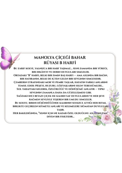 925 Ayar Kadın Rose Gümüş B Harfi Kolye – Manolya Çiçeği Bahar Rüyası Tasarım, Özel Hediye Paketli modelleri