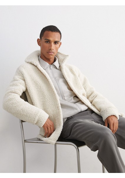 Yeni Sezon Standart Kalıp Gömlek Yaka Pelüş Erkek Mont