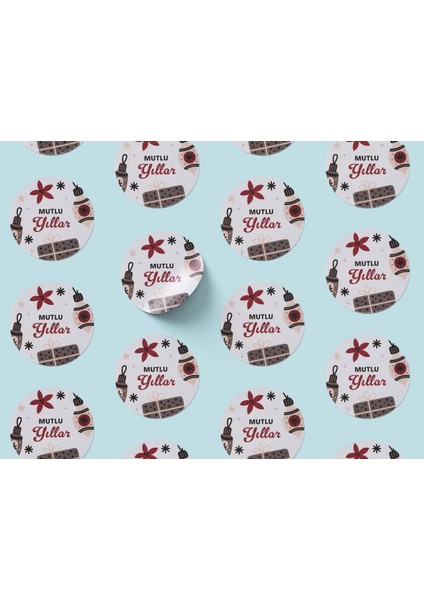 Yılbaşı Mutlu Yıllar Sticker Seti, Yeni Yıl Hediye & Paket Etiketi, 108 Adet, 33X33 mm (3 Tasarım) modelleri