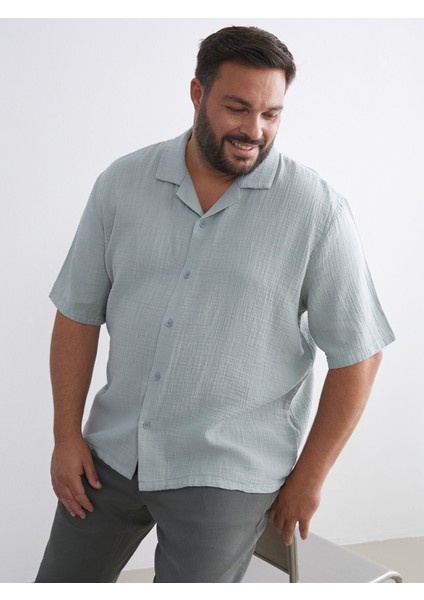 Yeni Sezon Büyük Beden Resort Yaka Kısa Kollu Müslin Erkek Gömlek