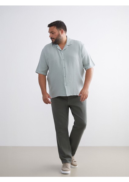 Yeni Sezon Büyük Beden Resort Yaka Kısa Kollu Müslin Erkek Gömlek fiyatları