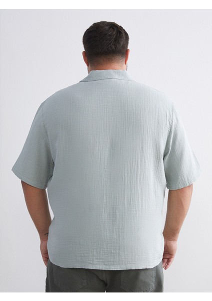 Yeni Sezon Büyük Beden Resort Yaka Kısa Kollu Müslin Erkek Gömlek fırsatları