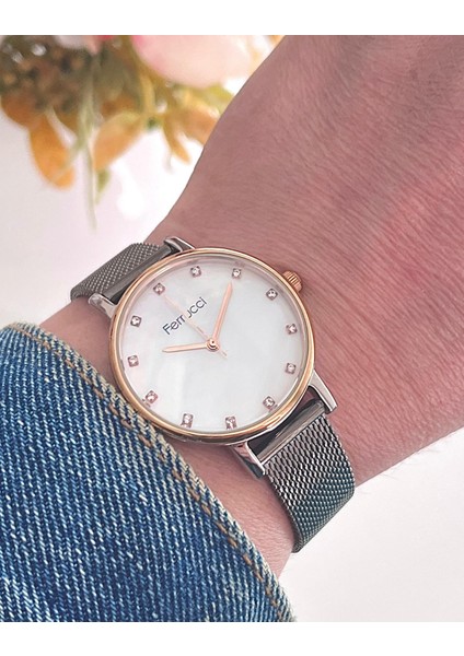 Hasır Çelik Kordon Füme Kadın Kol Saati