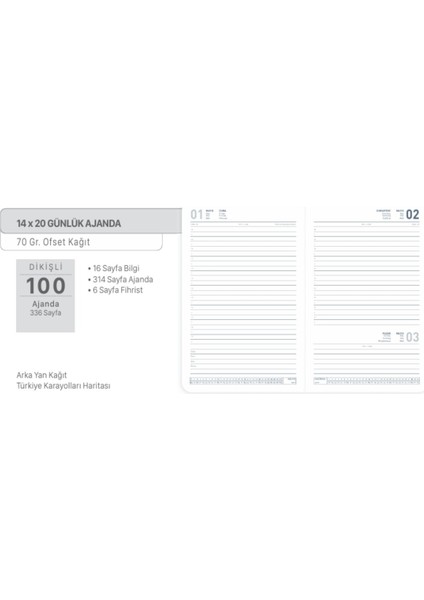 2026 100-ECK Iplik Dikişli - Sert Kapak 14X20 Günlük Beyaz Ajanda Turkuaz modelleri