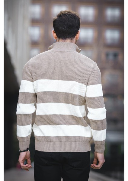 Bertrand Dik Yaka Fermuarlı Çizgili Pamuklu Kalın Erkek Kazak indirimleri