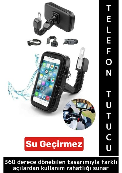 Dayanıklı 360 Derece Döner Su Geçirmez Şeffaf Görüş Engellemez Motosiklet Gidonu Telefon Tutucu
