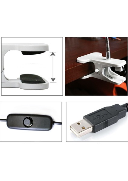 Kıskaçlı Akrobatik USB Masa Lambası - Çalışma Lambası - 360° Esnek Gövde - Beyaz Ledli indirimleri