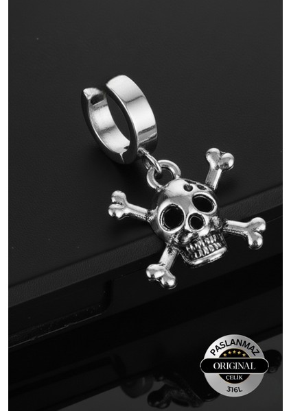 Sıkıştırmalı Mıknatıslı Kuru Kafa Model Sallantılı Erkek 316L Çelik Küpe 1 Adet