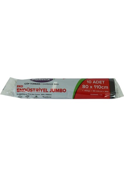 Çöp Torbası Jumbo Boy 80X110CM 400GR 50MIKRON 90LT Siyah Rulo 10 Adet