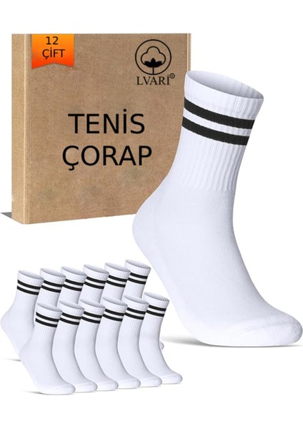 Unisex 10 Çift Pamuklu Çemberli Beyaz Spor Çorabı Tenis Model