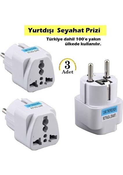 Yurtdışı Seyahat Prizi Universal Seyahat Adaptörü Priz Dönüştürücü Priz Çevirici (3 Adet)