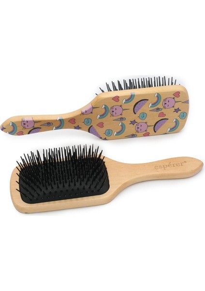 Ahşap, Topuzsuz ve Baskılı Özel Saç Açma Fırçası / JT8586/09