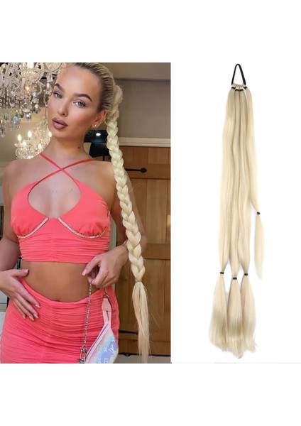 Üçlü Örgü Tokalı At Kuyruğu / Platin