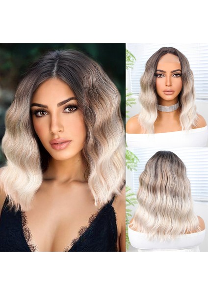 Kahverengi Bebek Kumralı Beyaz Platin Ombre Küt Tül Peruk