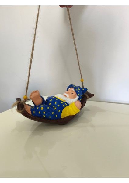 Hamakta Sallanan Cüce Dekoratif Biblo Balkon Süsü - Dekoratif Ev Aksesuarı