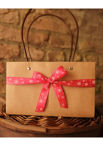 Yılbaşı Temalı Saten Kurdele, Beyaz Kar Desenli Hediye Paketleme Şeridi, Kırmızı, 2 Cm x 20M indirimleri