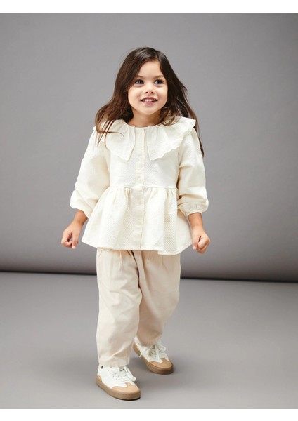 Lcw Baby Bej Bebe Yaka Kız Bebek Bluz ve Pantolon 2'li Takım