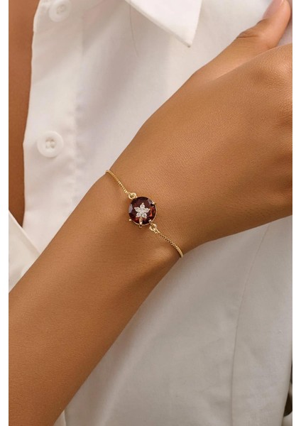 18 Ayar Gerçek Altın Kaplama Kristal Taşlı Asansör Bileklik