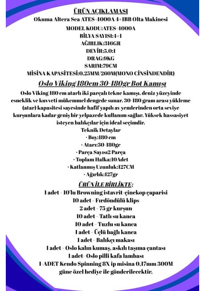 Viking 180CM 30-180GR Okuma Altera 4000 Tekne Olta Seti fiyatları