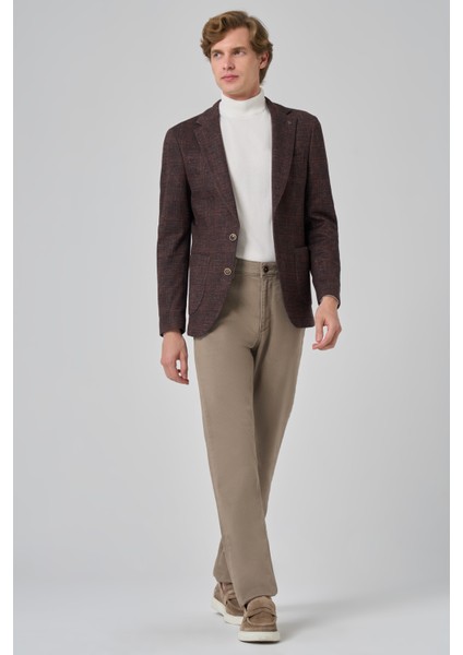 Erkek Kahve Örme Trend Kareli Slim Fit Mono Yaka Ceket fiyatları